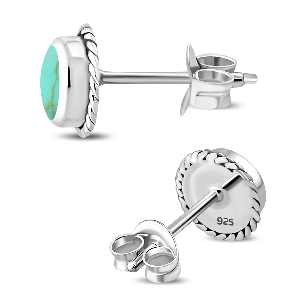 Turquoise Round Stud Silver Earrings