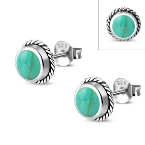 Turquoise Round Stud Silver Earrings