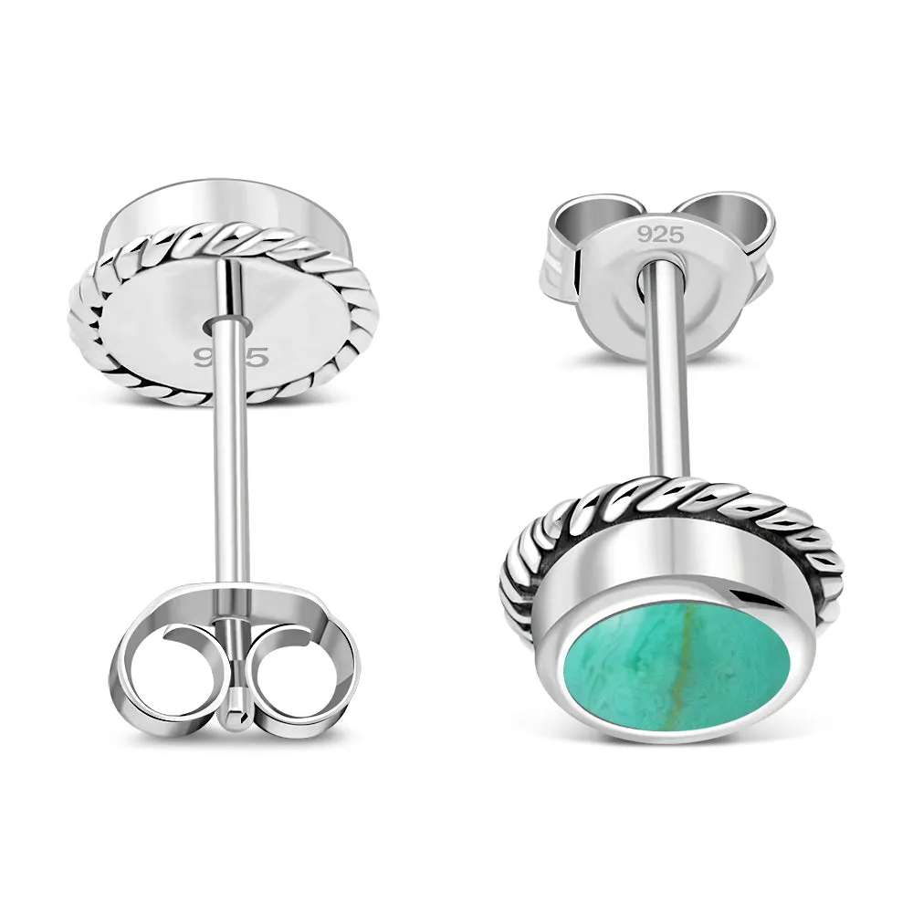 Turquoise Round Stud Silver Earrings