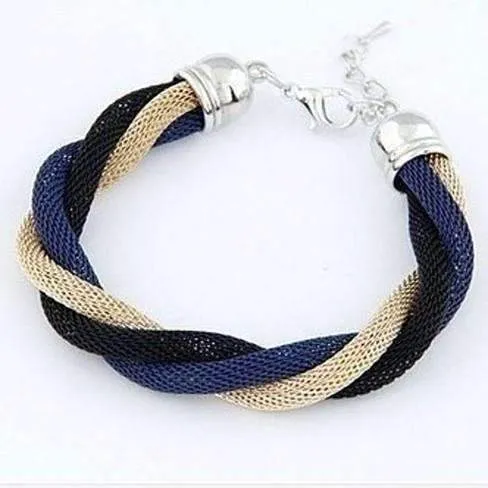 Twisted Metallic Mesh Bracelet - Blue Black & Gold