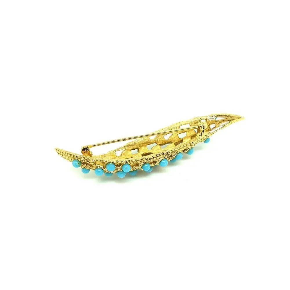 Vintage 1960s Turquoise Glass Floral Brooch