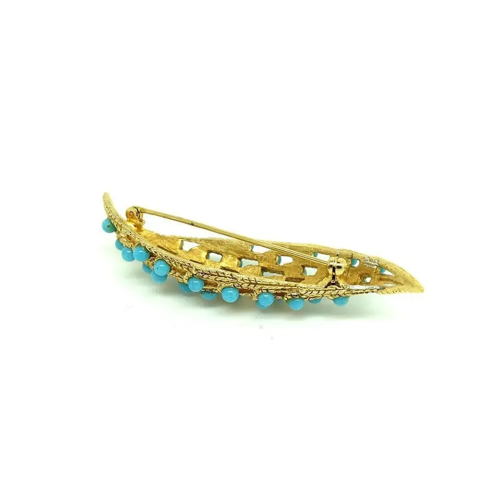 Vintage 1960s Turquoise Glass Floral Brooch