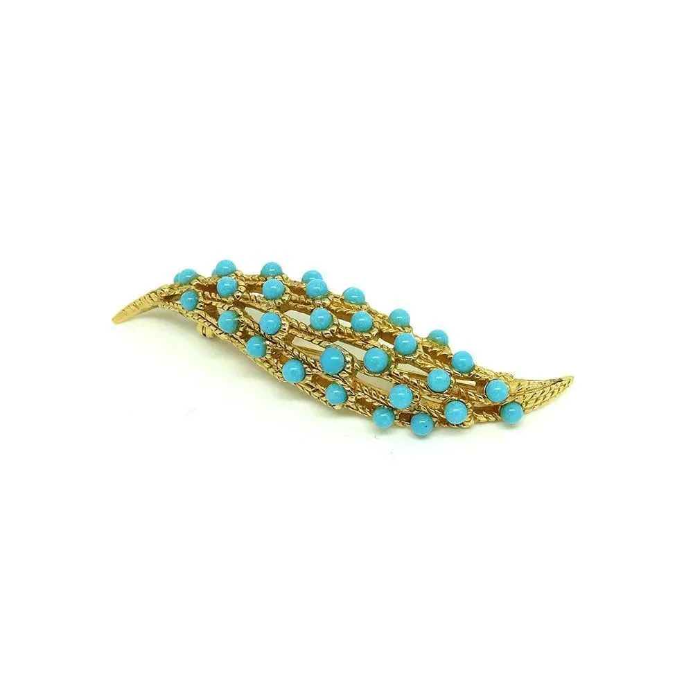 Vintage 1960s Turquoise Glass Floral Brooch