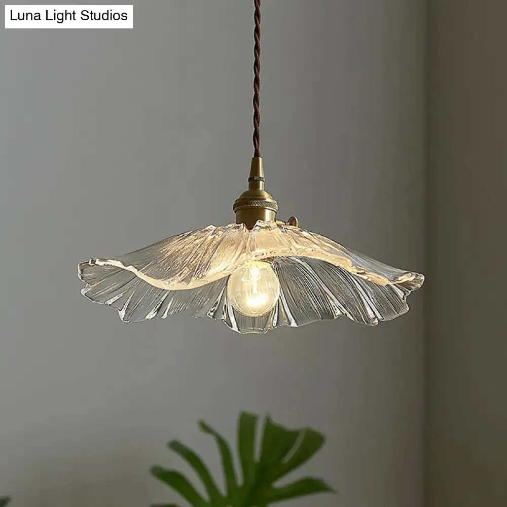 Vintage Floral Glass Pendant Light Fixture for Restaurants - Single Light, Ruffled Design