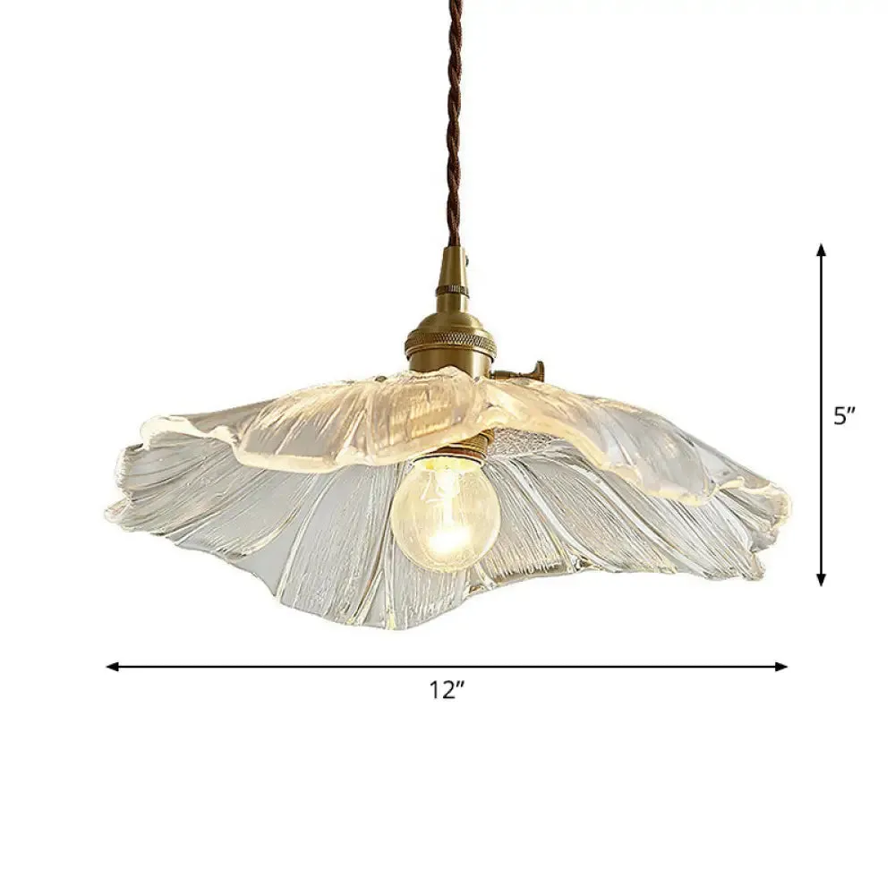 Vintage Floral Glass Pendant Light Fixture for Restaurants - Single Light, Ruffled Design