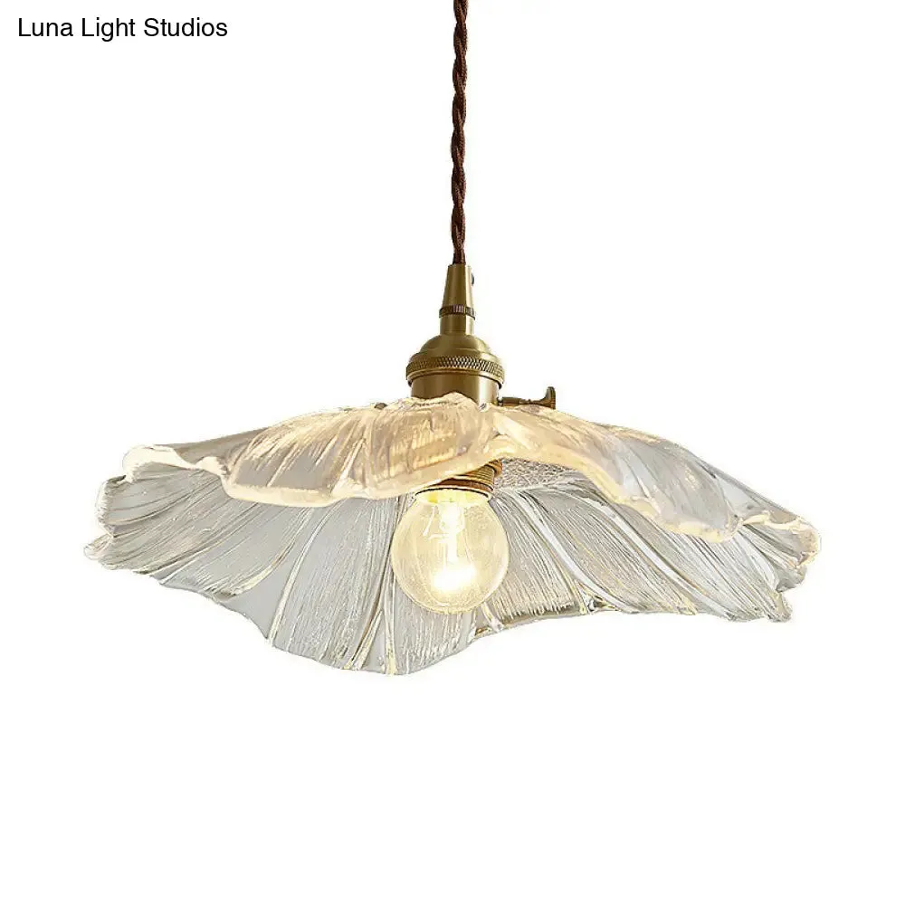 Vintage Floral Glass Pendant Light Fixture for Restaurants - Single Light, Ruffled Design