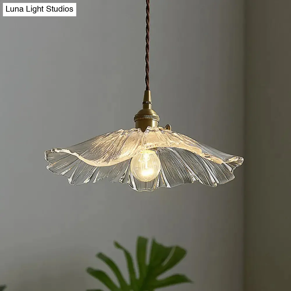 Vintage Floral Glass Pendant Light Fixture for Restaurants - Single Light, Ruffled Design