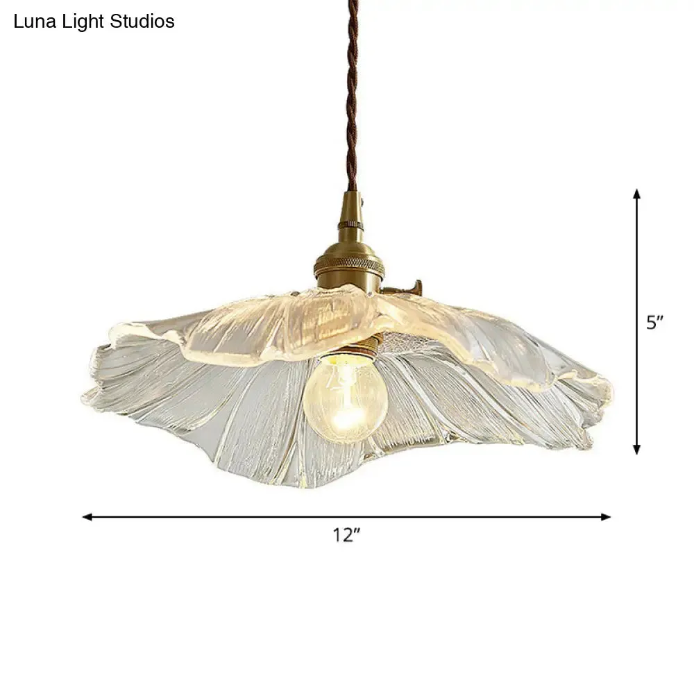 Vintage Floral Glass Pendant Light Fixture for Restaurants - Single Light, Ruffled Design