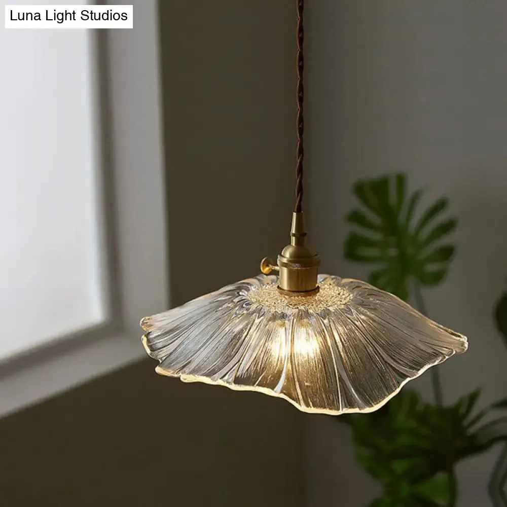 Vintage Floral Glass Pendant Light Fixture for Restaurants - Single Light, Ruffled Design