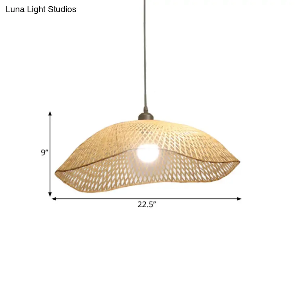 Wavy-Edge Dome Suspension Bamboo Pendant Light - Simple & Wide Beige Ceiling Fixture (14"/18"/22.5")