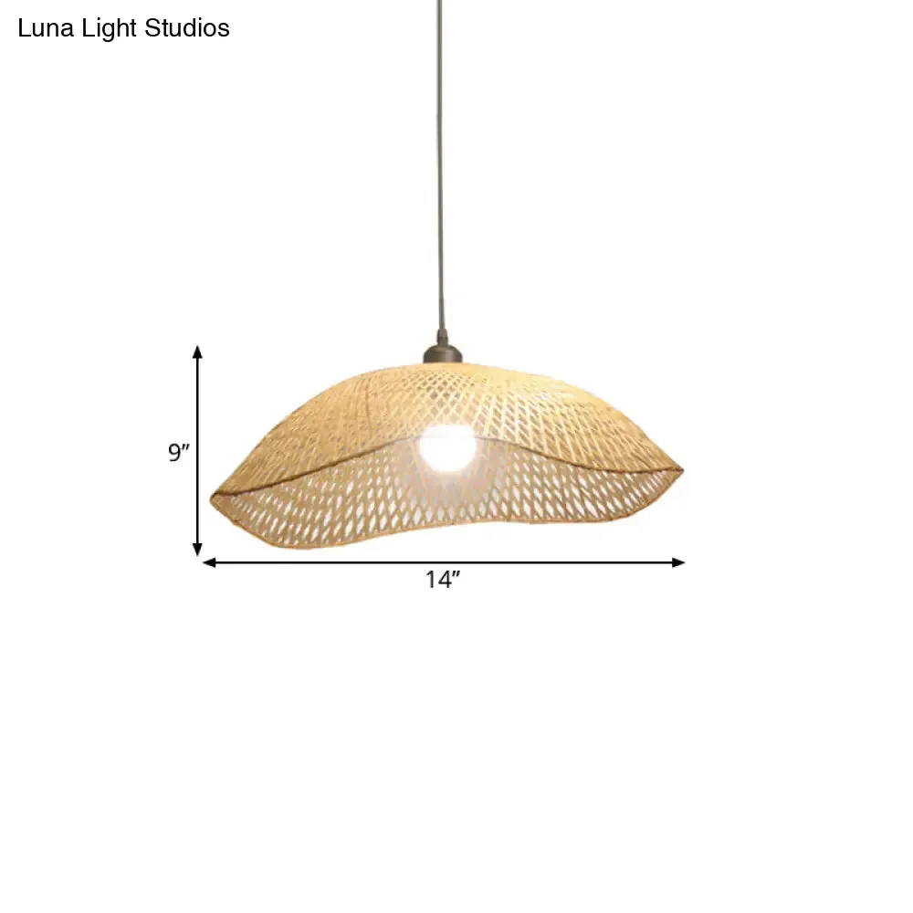 Wavy-Edge Dome Suspension Bamboo Pendant Light - Simple & Wide Beige Ceiling Fixture (14"/18"/22.5")