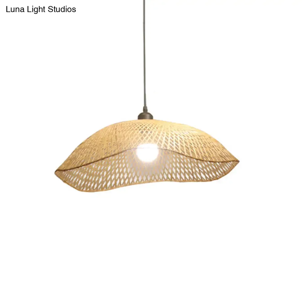 Wavy-Edge Dome Suspension Bamboo Pendant Light - Simple & Wide Beige Ceiling Fixture (14"/18"/22.5")