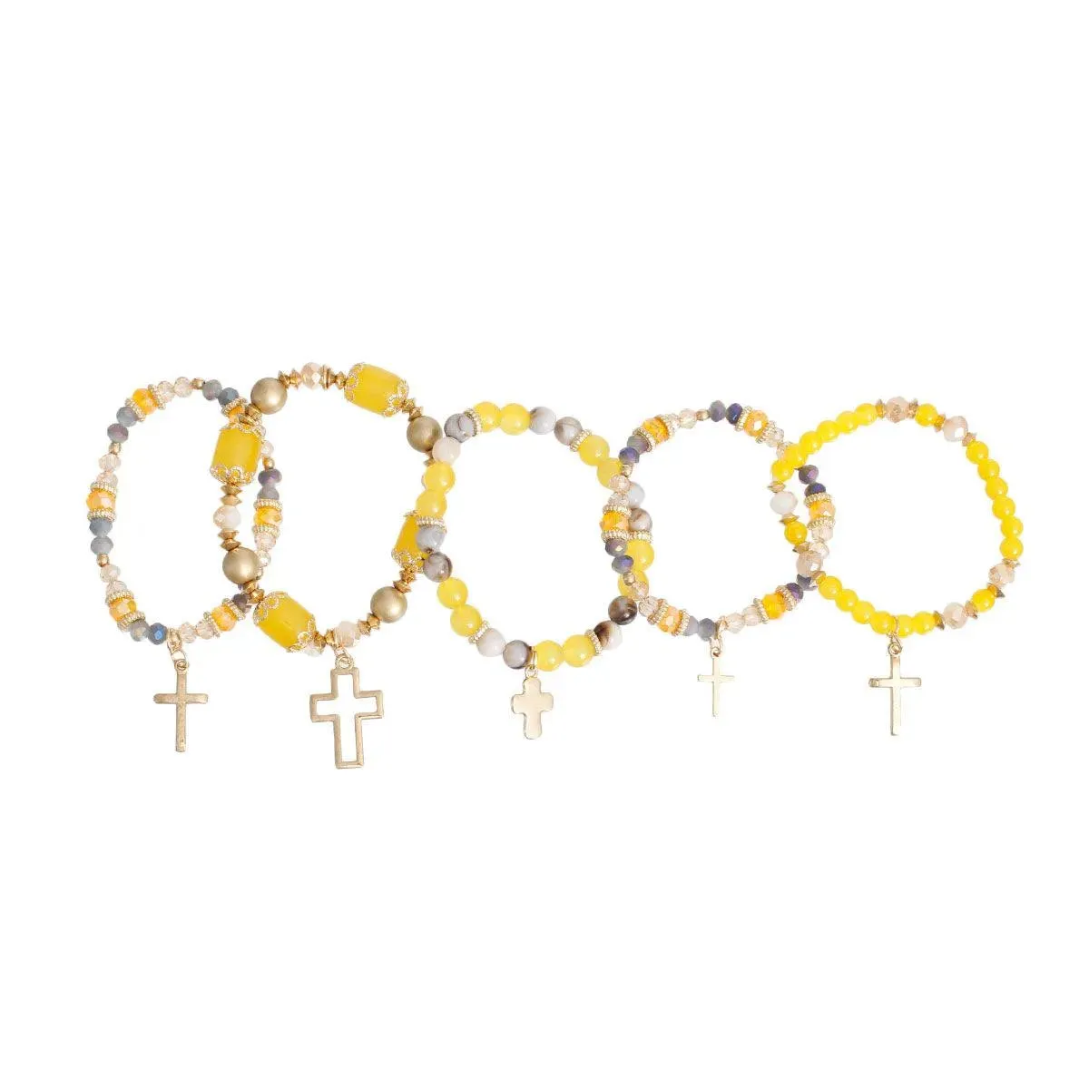 Yellow Beads Cross Charms Bracelets