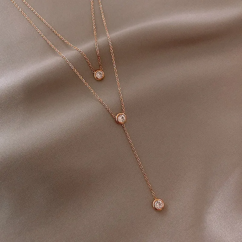 Zircon Double Layer Long Necklace