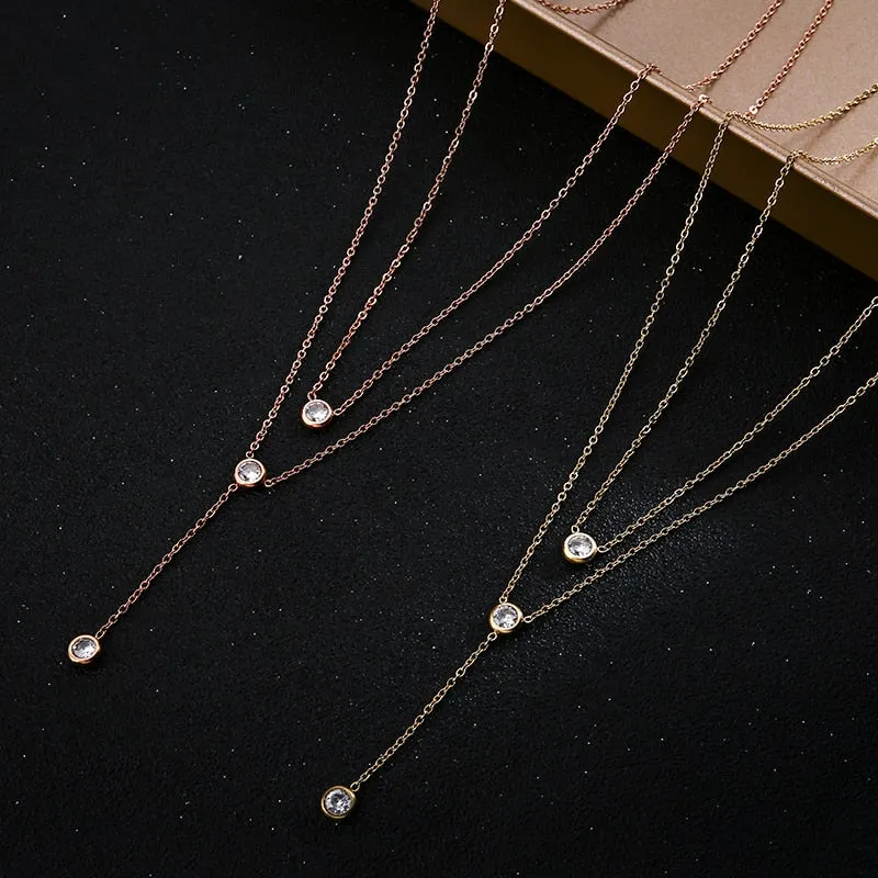 Zircon Double Layer Long Necklace